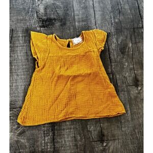 btween Mustard Yellow Gauze Dress Size 7 Ruffle Sleeve Keyhole Back